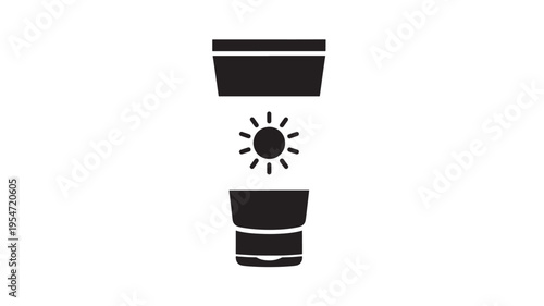 Sunscreen tube icon with a sun symbol indicating sun protection for skin, flat design. featuring lotion, cream, bottle with cosmetic and beauty