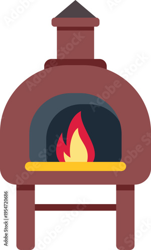 Traditional firewood oven with fire burning inside