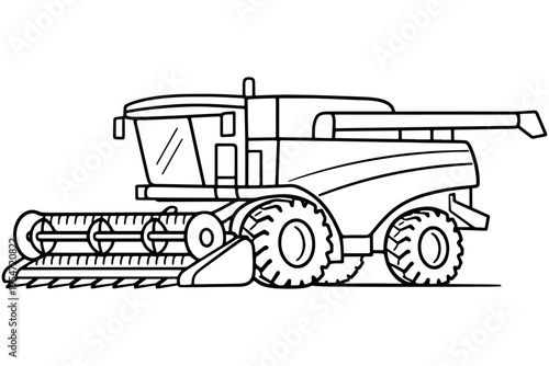 Combine Harvester Line Art Large Scale Farming Concept