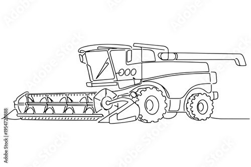 Continuous Line Combine Harvester Vector Illustration