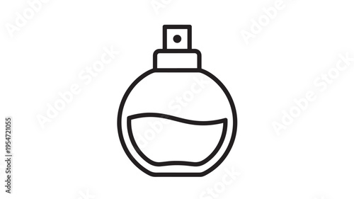 Perfume bottle icon with spray nozzle, black outline on white background, representing fragrance and beauty.