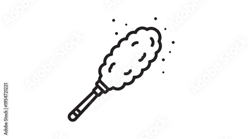 Feather duster icon with scattered dust particles to symbolize cleaning and housekeeping tasks. featuring home, hygiene, clean with broom and mop
