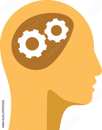 Human head silhouette showing gears for mind process and intelligence