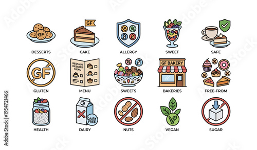 Assorted gluten-free and allergy-friendly foods and icons