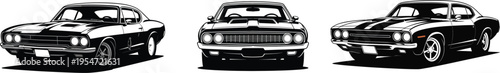 American muscle car silhouette vector illustration classic coupe set