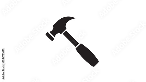 Hammer silhouette with claw for pulling nails, representing tools for construction and carpentry work.