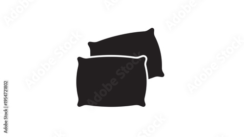 Pillows silhouette, two black soft cushions in a minimalist design on a white background featuring pillow, cushion, icon with bedding and comfort