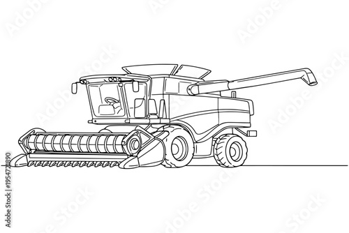 Minimal Line Art Combine Harvester Vector Design