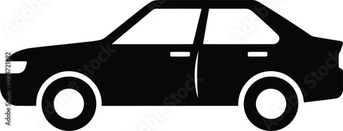 Simple black car side view vector illustration with door open sedan style