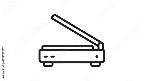 Paper cutter icon with a sleek, minimalist black outline design, perfect for office and crafting contexts