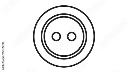 Button simple outline with two holes for sewing, a circular clothing accessory for fastening fabric featuring icon, fastener, craft with apparel and