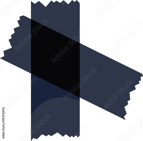 Dark adhesive tape strips forming a cross on a white background