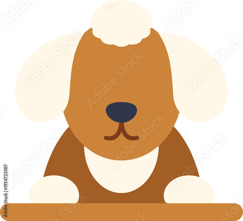 Simplified graphic design showing a friendly pet puppy looking over a surface