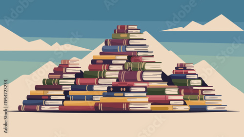 Creative mountain silhouette of stacked books – Suitable for school posters, online course branding, or intellectual adventure themes.