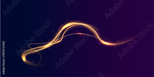 Neon waves ripple across space. Small lights flicker along curves. The image feels modern and sleek.