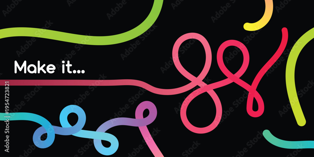 Obraz premium Vibrant neon lines and text on black background