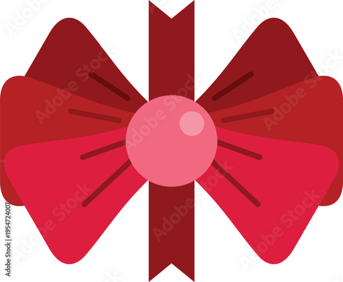 Red ribbon bow with a pink pearl creating a charming gift decoration