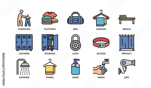 Icon collection for changing rooms and locker storage solutions