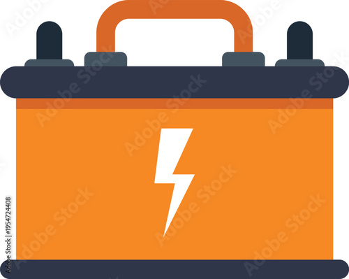 Car battery icon with lightning bolt symbol on an orange casing