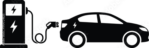 Electric Vehicle Charging Station Icon Vector | EV Charger Energy Symbol Sign Black Isolated on White