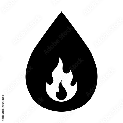 Oil drop with flame icon isolated on transparent background. Oil fire concept. PNG. Vector