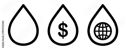 Oil drop icons set outline isolated on transparent background. Vector