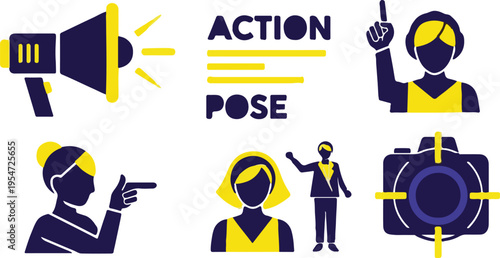 Set of 6 Action Pose and Marketing Icons Vector