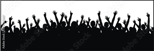 Crowd silhouette icon collection, cheering people vector set, celebration artwork design, concert rally illustration graphic, flat vector illustration