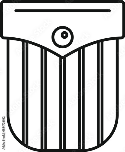 Clothing pocket icon with a button and vertical lines, on a white background