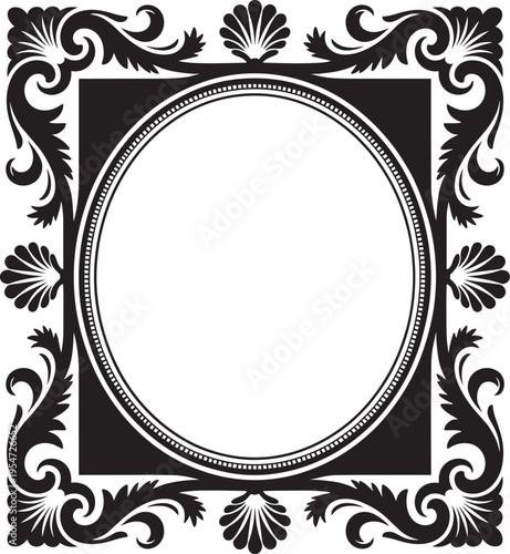 Ornate vintage picture frame with floral scrollwork and decorative oval center