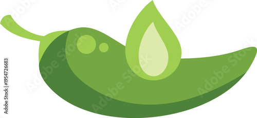 Green chili pepper illustrating a hot and spicy taste with a flame icon