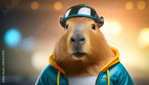 An Anthropomorphic Capybara Dressed In Sporty Style
