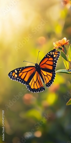 A bright monarch butterfly sat against a bright background.