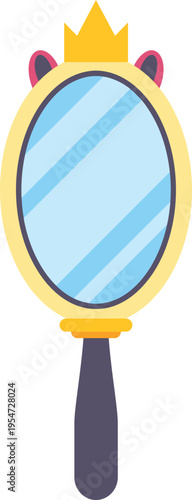 Handheld oval mirror featuring a golden crown and cute ears
