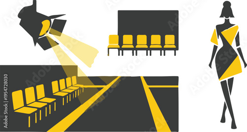 Fashion Show Runway Stage with Spotlight and Model Vector