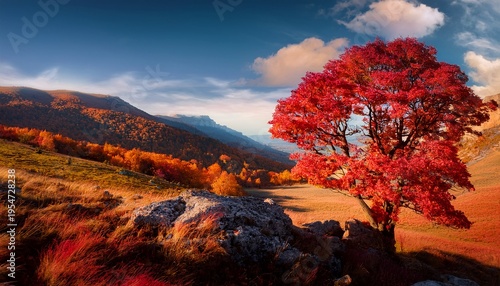 Majestic Red Autumn Tree Landscape 8K Ultra Hd Nature Scenery