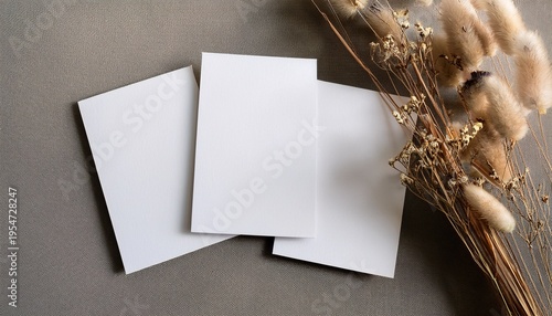 White Cards 5X7 Mockup With Dry Flowers