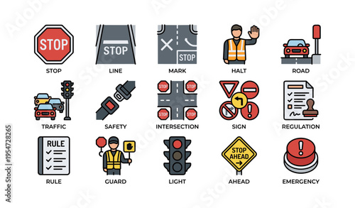 Traffic signs and safety symbols for road regulations