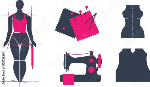 Set of 6 Sewing and Fashion Design Vector Icons