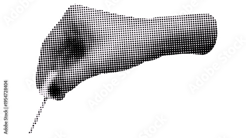 A minimalist halftone illustration of a hand reaching down to touch a single dotted vertical line