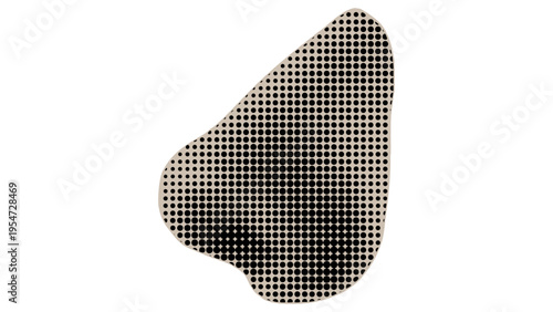 A single organic shape filled with a black and white halftone dot pattern on a plain white background