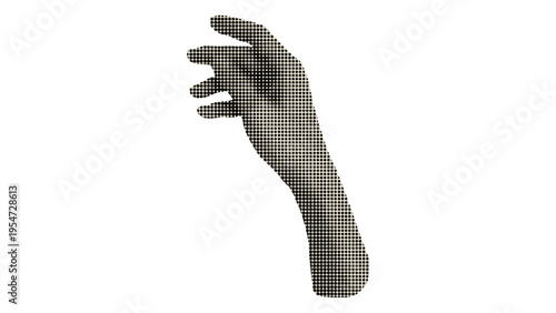 A minimalist graphic illustration of an elegant human hand rendered in a subtle halftone pattern