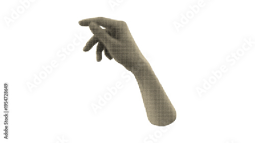A minimalist graphic illustration of a human hand rendered in a subtle halftone dot pattern style