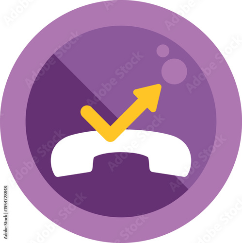 Round purple icon showing a white phone receiver with a yellow outgoing arrow