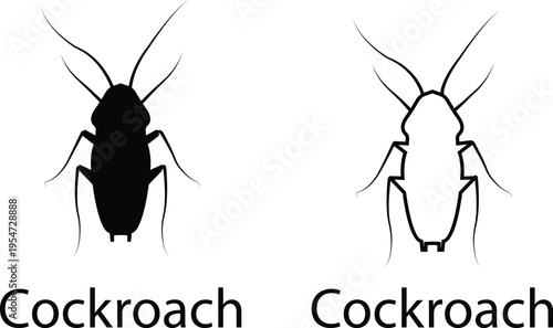 Cockroach vector set collection group with roach insect pest icons, bug infestation symbol silhouette outline minimal editable isolated clipart design