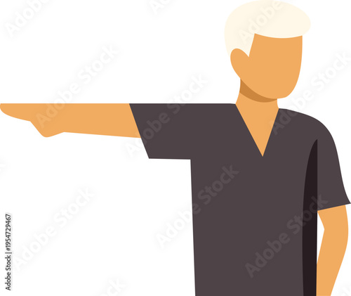 Man showing a gesture pointing left in a simple flat illustration style