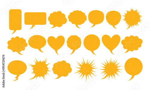 Yellow speech bubble icons collection comic book shout balloons set for communication design and social media messaging app