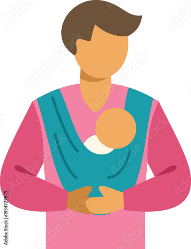 Father providing childcare and parenting a newborn with a baby wrap