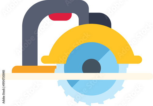 Industrial circular saw cutting through a wooden plank, illustrating craftsmanship and carpentry