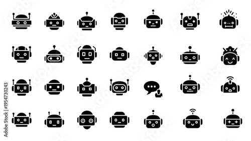 Collection of robot faces and icons
